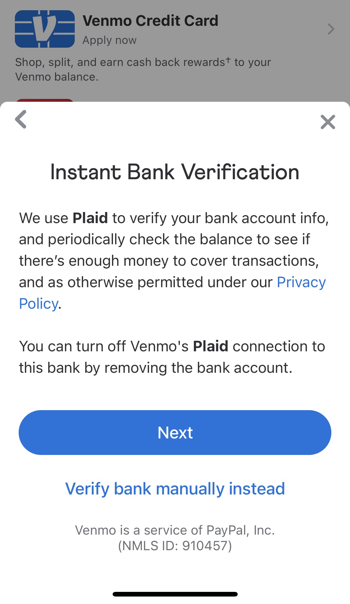 Plaid notification through Venmo
