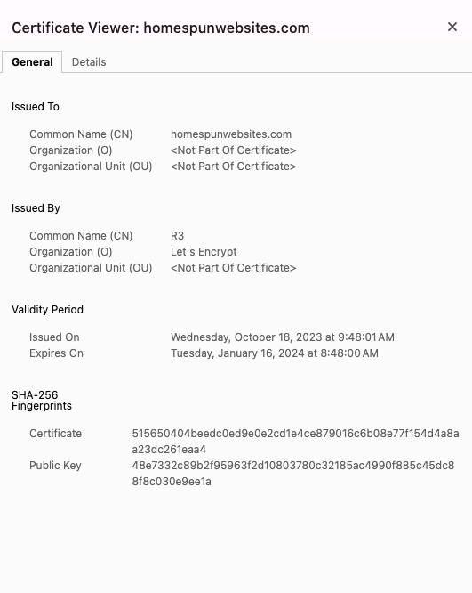 Pagoda SSL/TLS Certificate details on Chrome